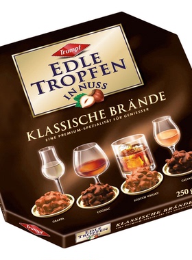 现货包邮 德国trumpf白兰地威士忌经典4口味酒心巧克力礼盒