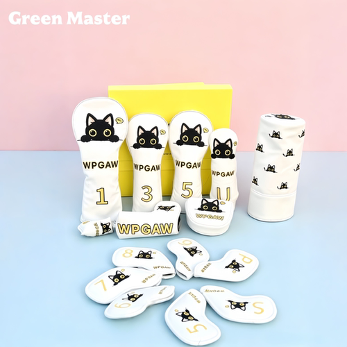ins风萌系小黑猫高尔夫球杆套清新配色全套杆头帽生日送礼套装