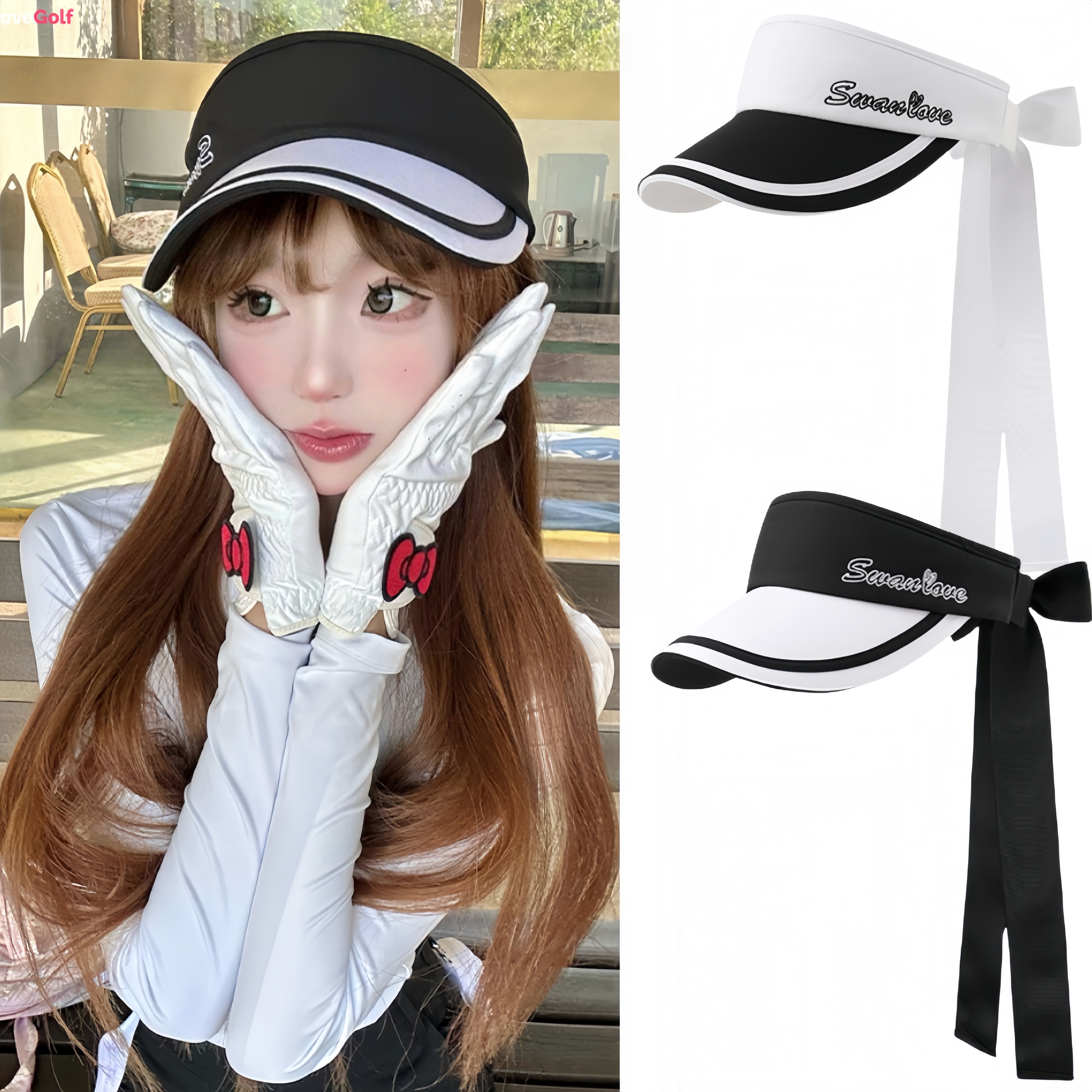 新款SG高尔夫空顶帽子女拼接撞色飘带遮阳防晒可调节运动golf帽