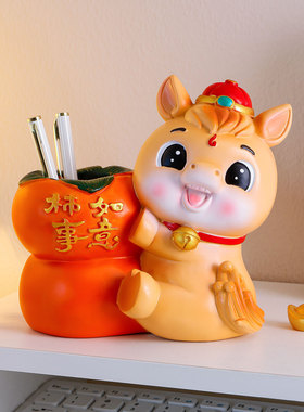 紫香凝马上发发发笔筒摆件装饰品