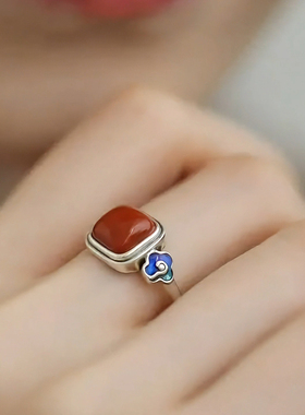 时尚国风南红玛瑙戒指新中式小众新款民族风食指女高级感