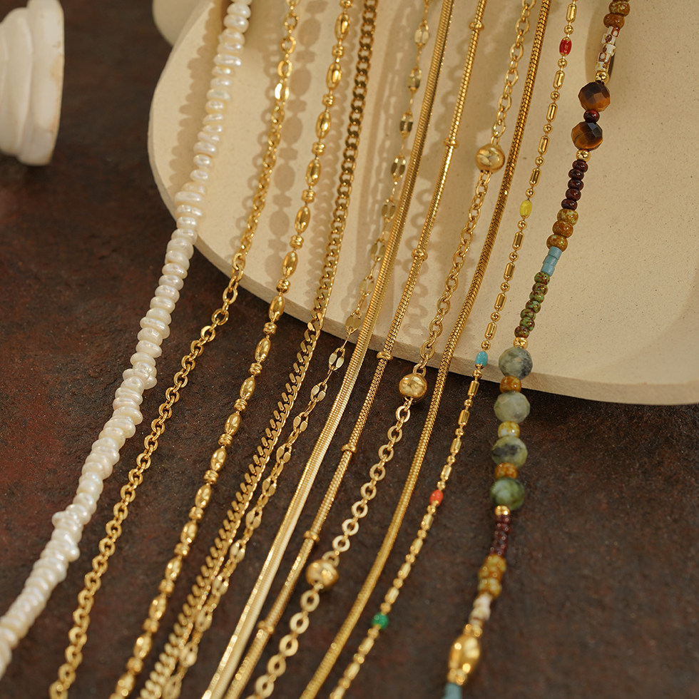 HIGH-QUALITY STACKING NECKLACE SNAKE BONE CHAIN NO PENDANT BARE CHAIN LIGHT CHAIN NOT EASY TO FADE PIGMENT CHAIN NICHE CLAVICLE CHAIN