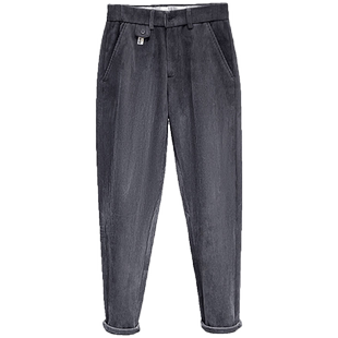 秋冬季灯芯绒小锥裤重磅加绒保暖休闲长裤男直筒宽松百搭九分裤子