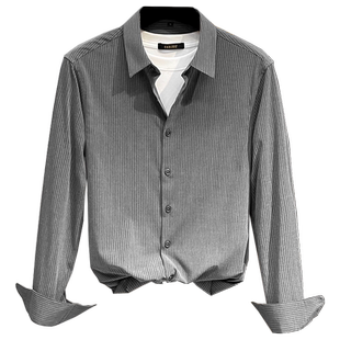 条纹衬衫男长袖2025春秋新款抗皱免烫秋冬休闲衬衣商务高级感寸衫