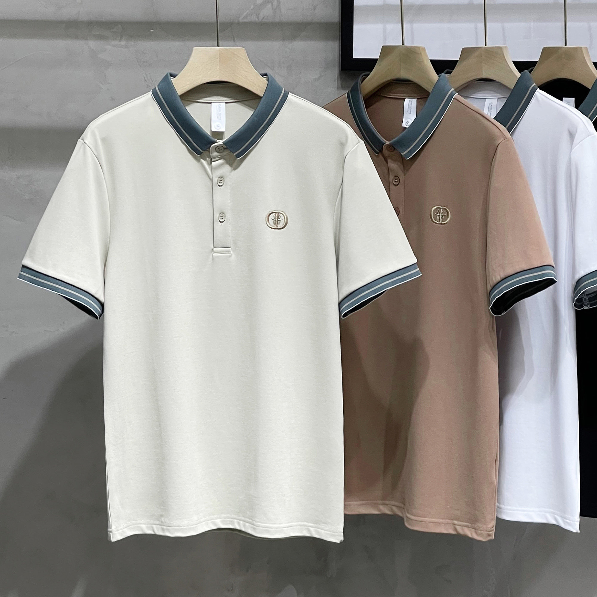 刺绣polo衫男士休闲夏季新款商务翻领短袖t恤男装夏装上衣条纹领