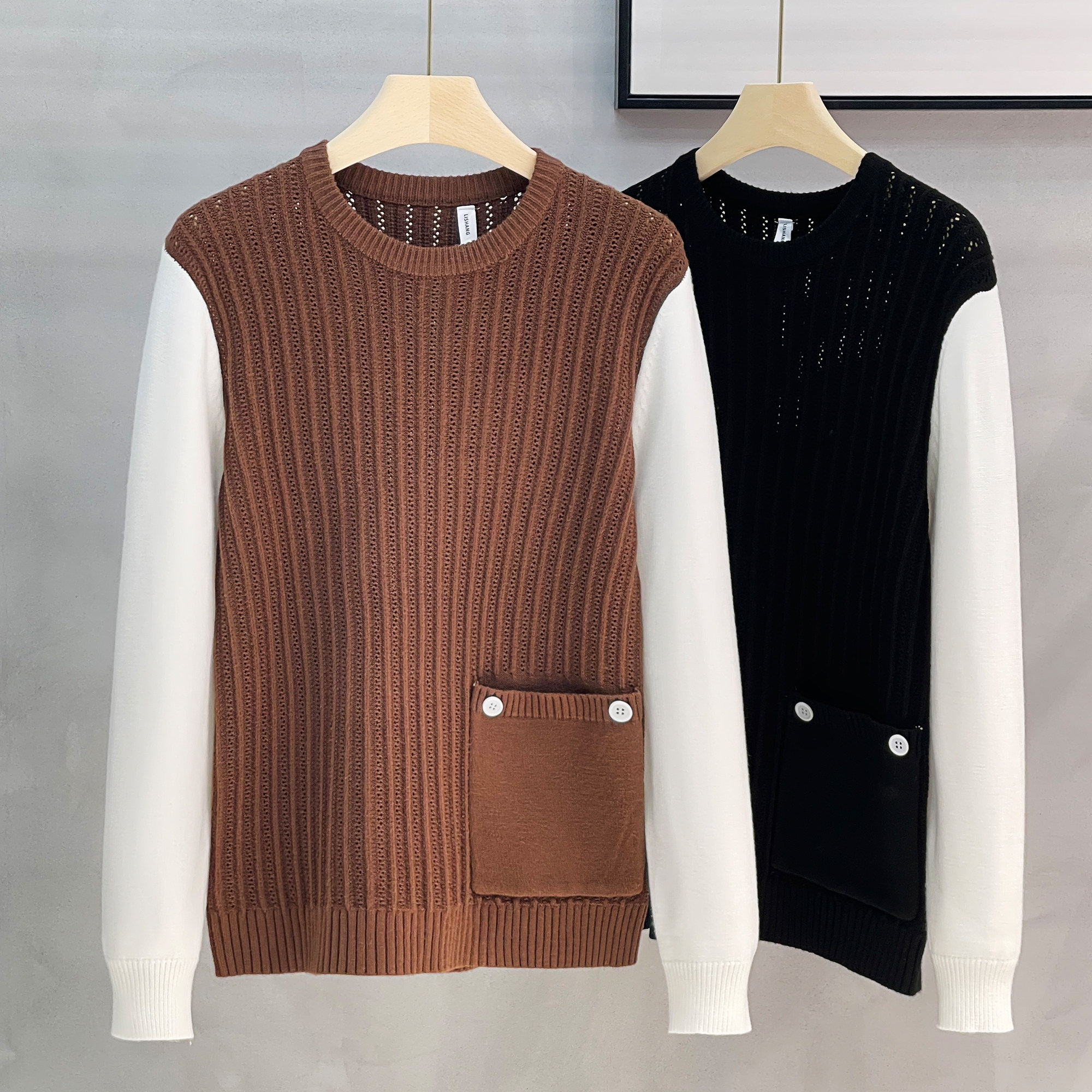 假两件毛衣男士秋季长袖韩版潮流撞色美式弹力卫衣打底针织衫内搭