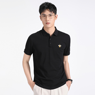 蜜蜂刺绣带领休闲Polo衫 短袖 男士 T恤男春秋款 男 丝光棉翻领保罗衫