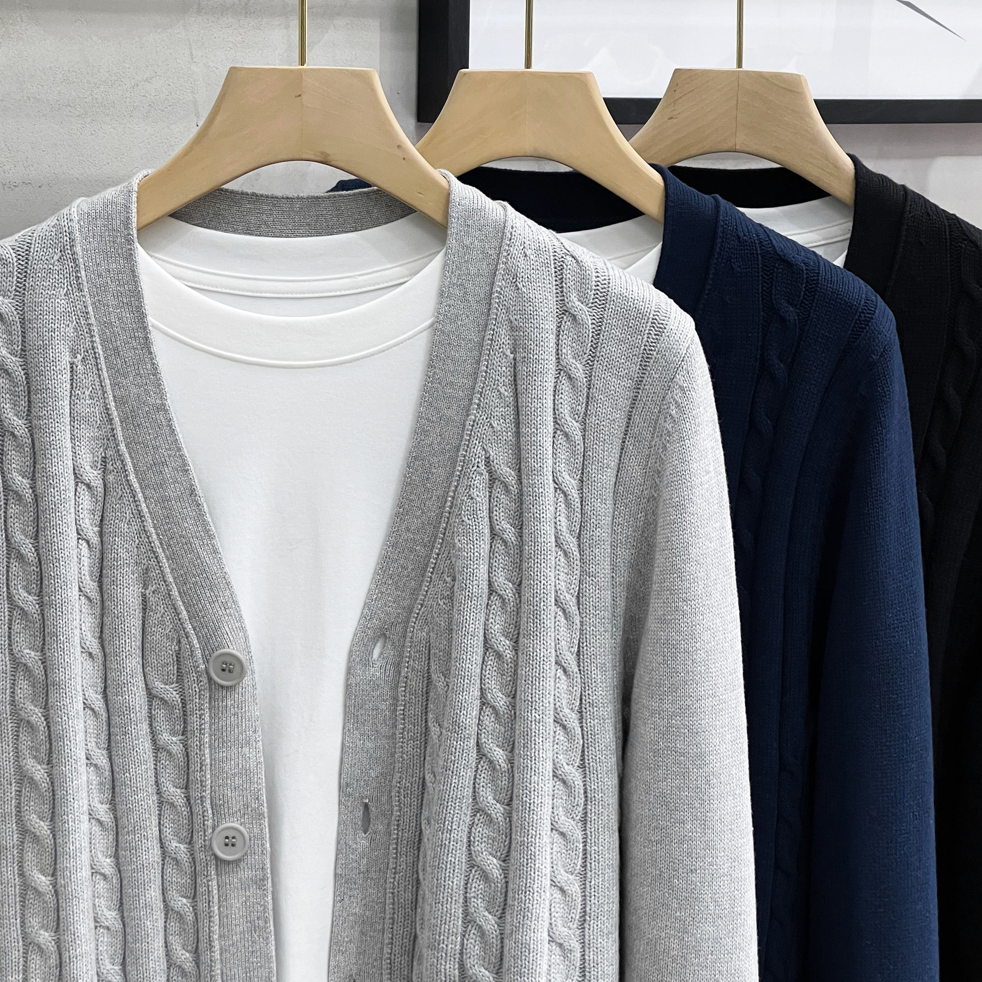 2024 미국 신식 순면 봄 가을 남성용 니트 스웨터 남성용 니트 가디건 남성용 캐주얼 재킷