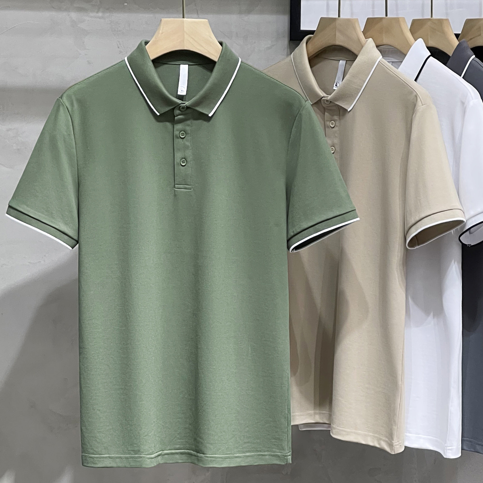 珠地棉保罗polo衫男士短袖高端t恤夏季上衣服纯色商务休闲翻领t恤