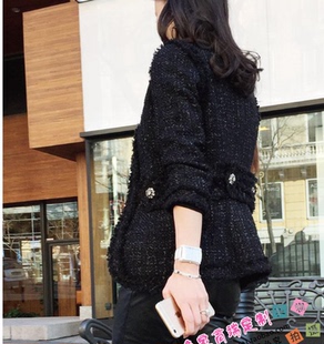 高端定制女装秋冬刘钰懿同款小香风粗花呢外套中长款显瘦收腰