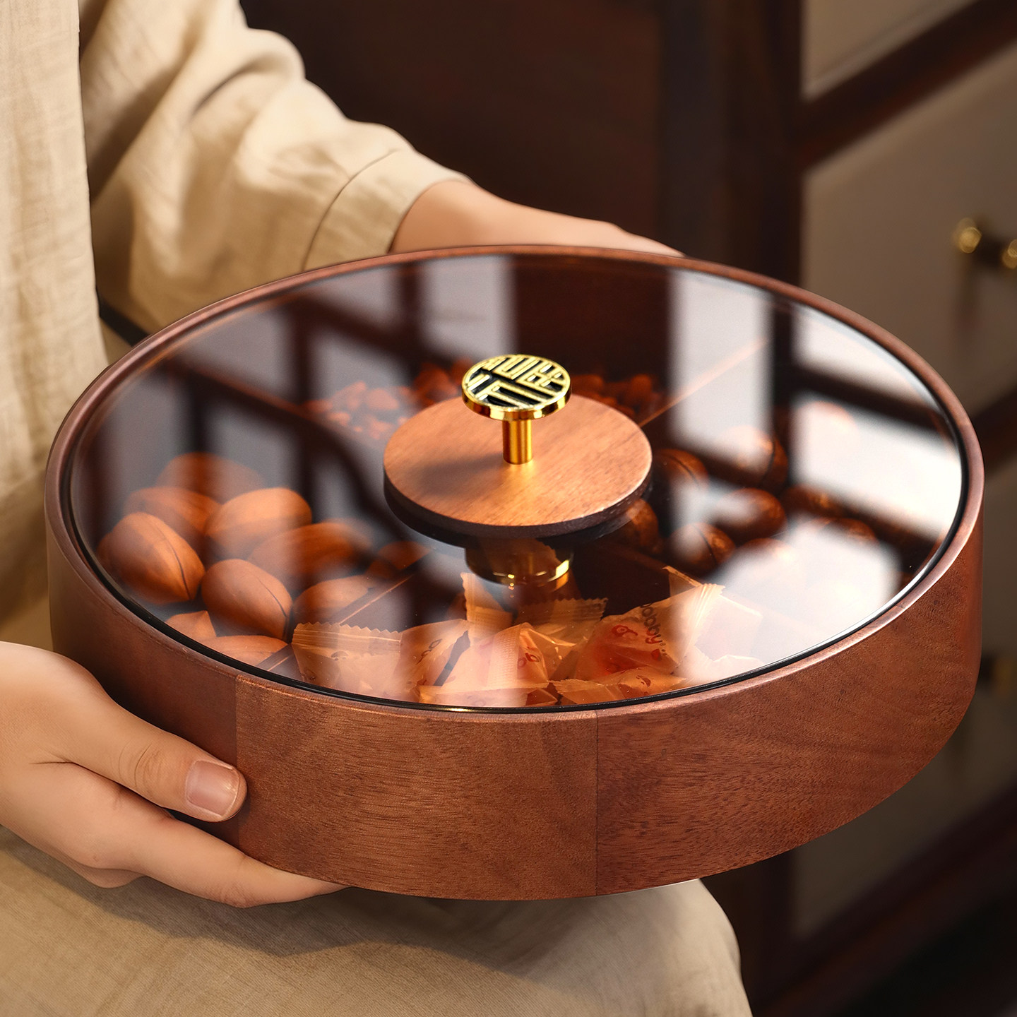 新中式实木干果盘客厅家用2025新款高端精致高颜值坚果糖果盒收纳