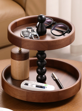 实木桌面旋转托盘收纳架