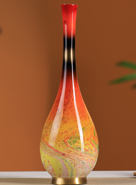 黄铜新中式玄关酒柜珐琅彩花瓶