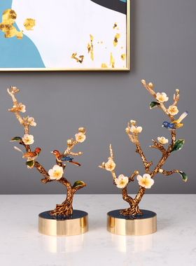 新中式珐琅彩喜上眉梢摆件客厅高级轻奢装饰品家用高端大气工艺品