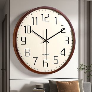 静音家用挂钟客厅现代高级简约实木钟表高端时钟挂墙2025新款创意