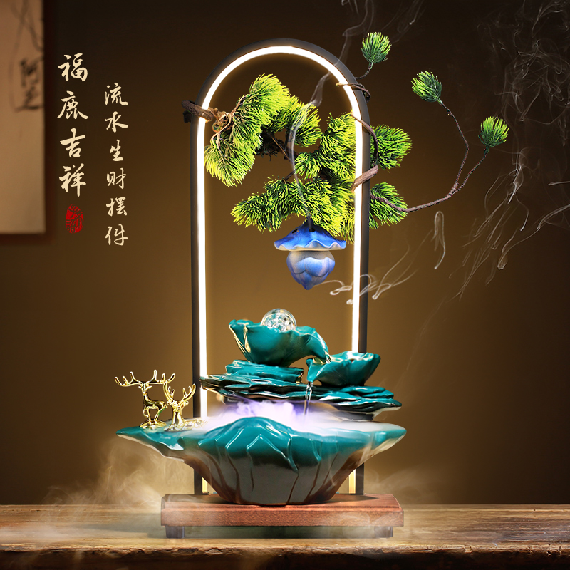 招财流水摆件茶几循环水客厅生财创意家居装饰办公室桌面开业礼品