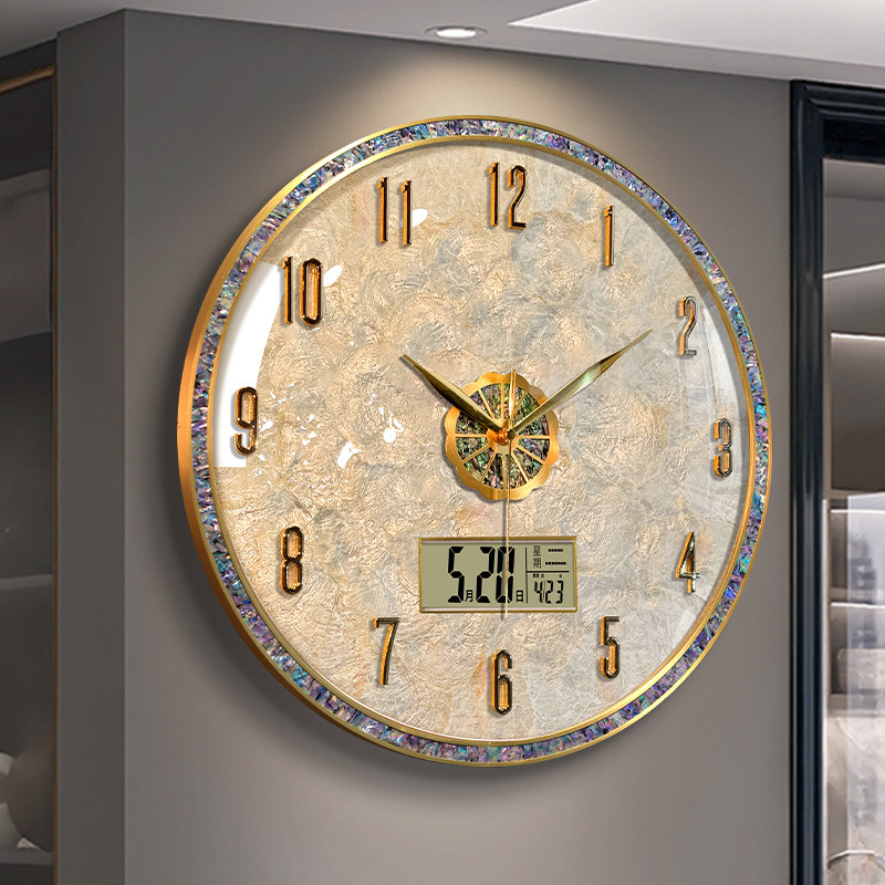 现代轻奢贝壳挂钟客厅挂墙高级感