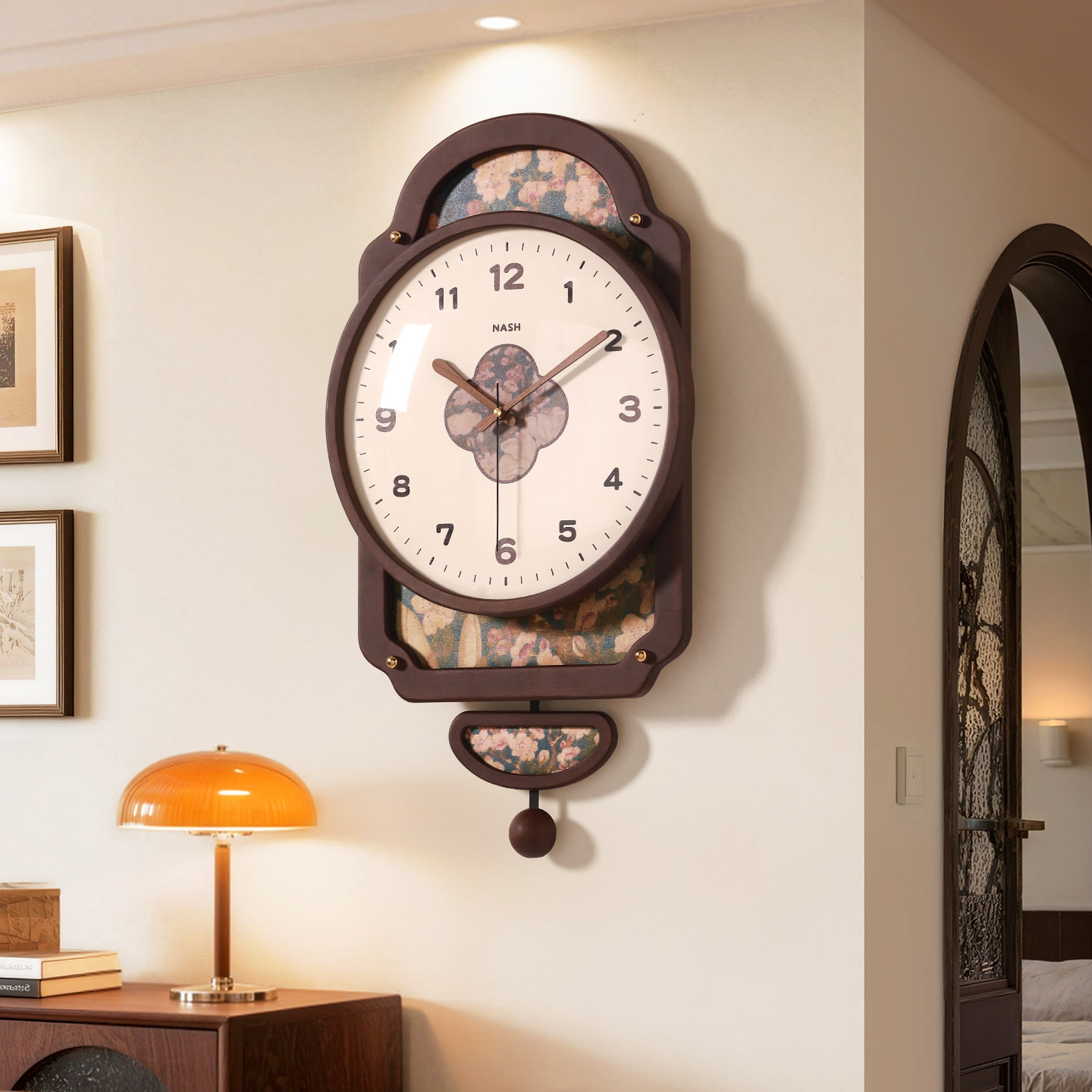 中式复古风静音精准实木挂钟