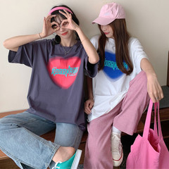 Real price love front and back printing loose short sleeve T-shirt