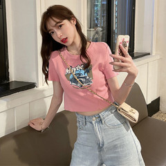 實拍實價寬鬆短款露臍時尚百搭短袖T恤