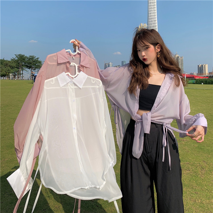 Real price diamond Chiffon light and lazy long sleeve shirt sunscreen shirt