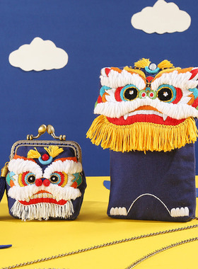 刺绣DIY手工制作随身口金包帆布蓝色卡通动漫苏绣材料包纯手工