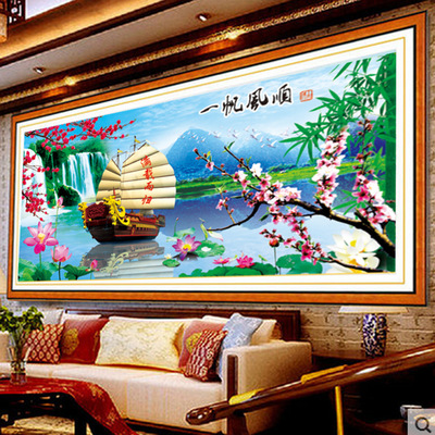5D立体半绣十字绣套件一帆风顺满载而归流水生财新款客厅风景