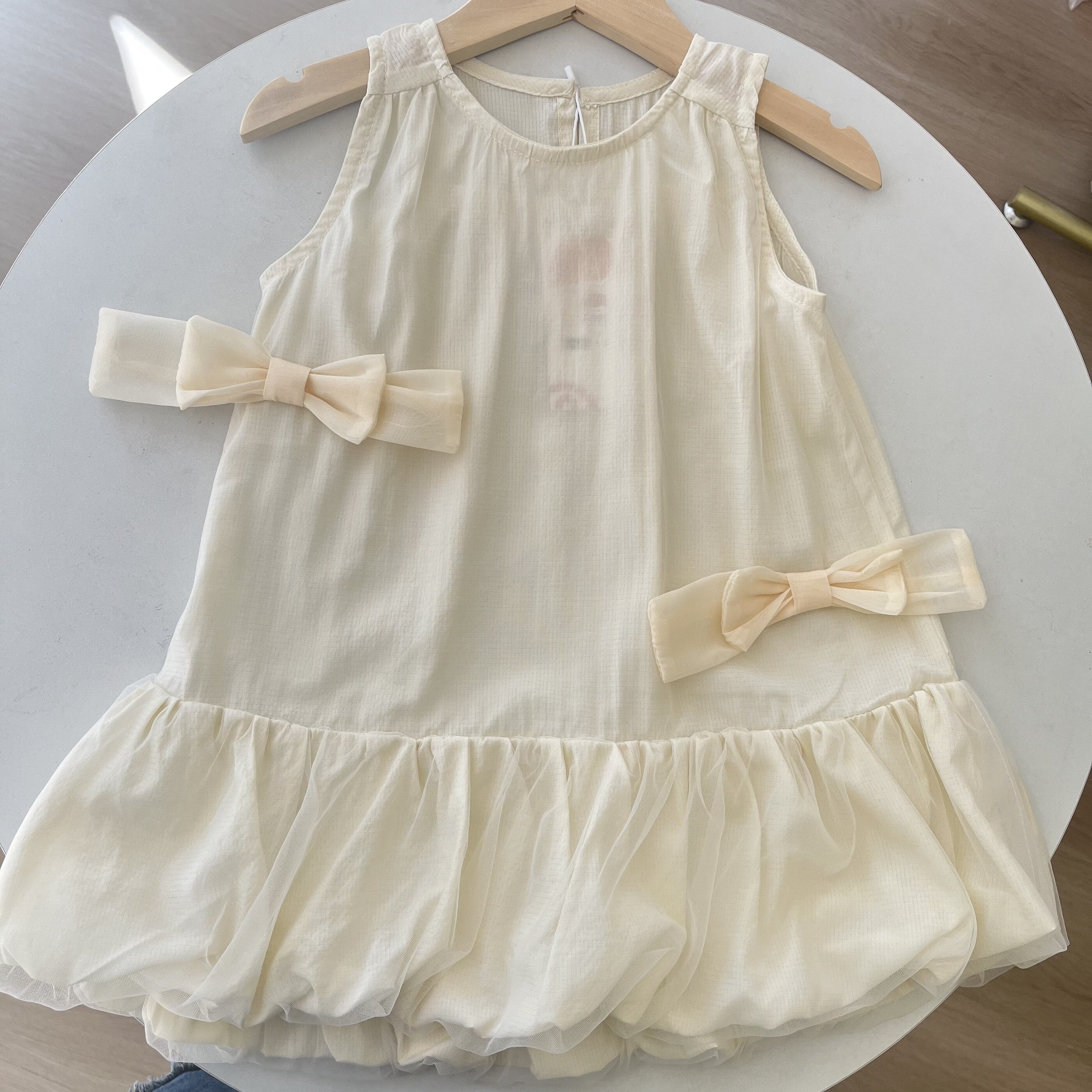 【Umi家】韩系女童米色蝴蝶结连衣裙