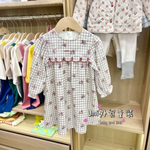 【Umi家】minkmui秋冬两层裙碎花格格长款连衣裙胸前刺绣长袖收口