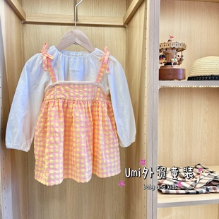 【Umi家】minkmui小星星秋季橘色格格裙白色打底甜美橘色裙两件套