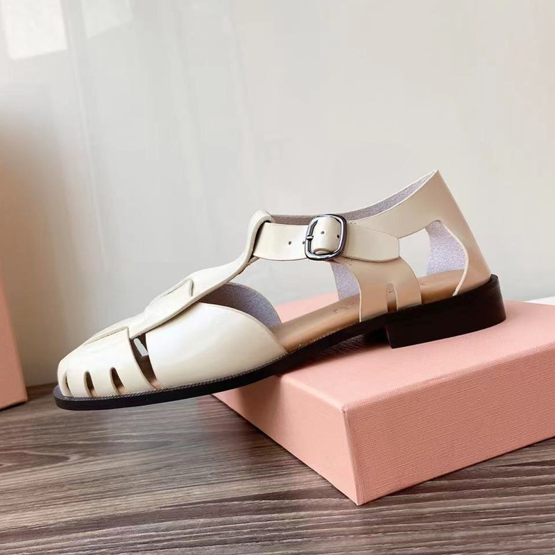 HEREU夏季西班牙新品罗马凉鞋真皮低跟女鞋潮鞋绑带包头手工编织