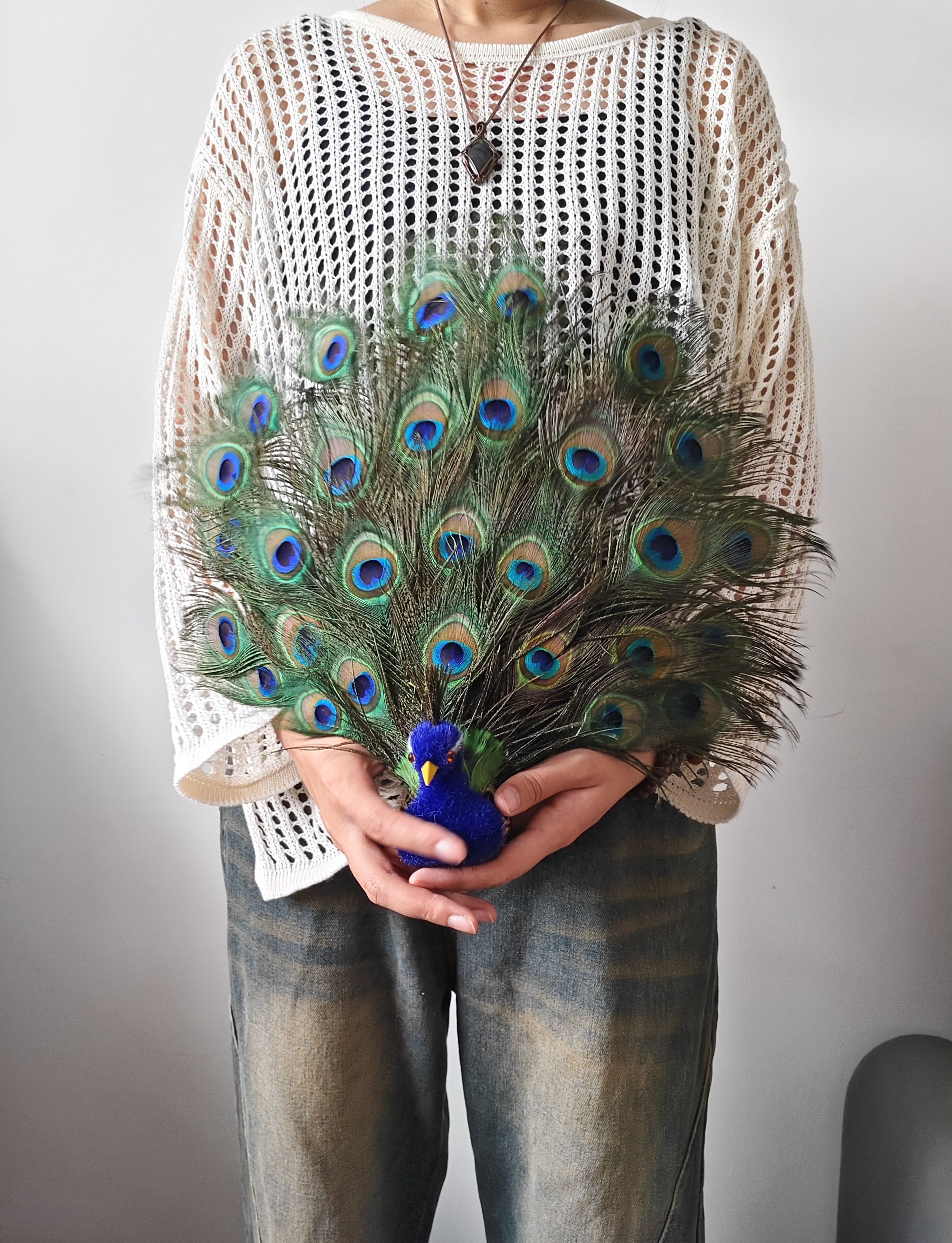 仿真羽毛手工开屏孔雀客厅卧室装饰摆件影视场景摆放道具模型