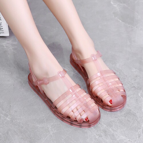 zaxy平底复古风包头果冻凉鞋正品