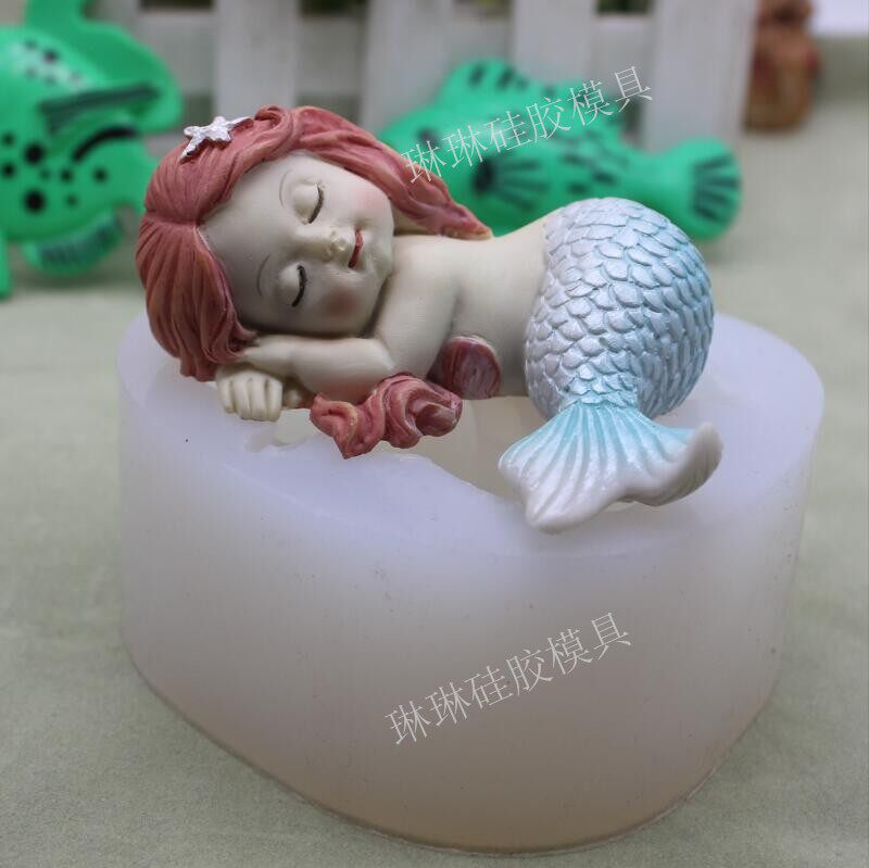 睡觉美人鱼翻糖硅胶模具慕斯蛋糕装饰巧克力烘焙工具香薰石膏滴胶