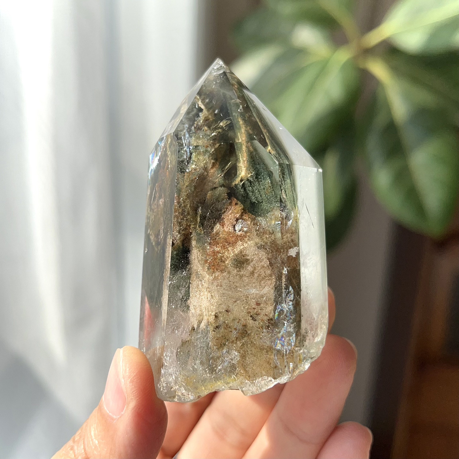 天然巴西绿幽灵柱子摆件