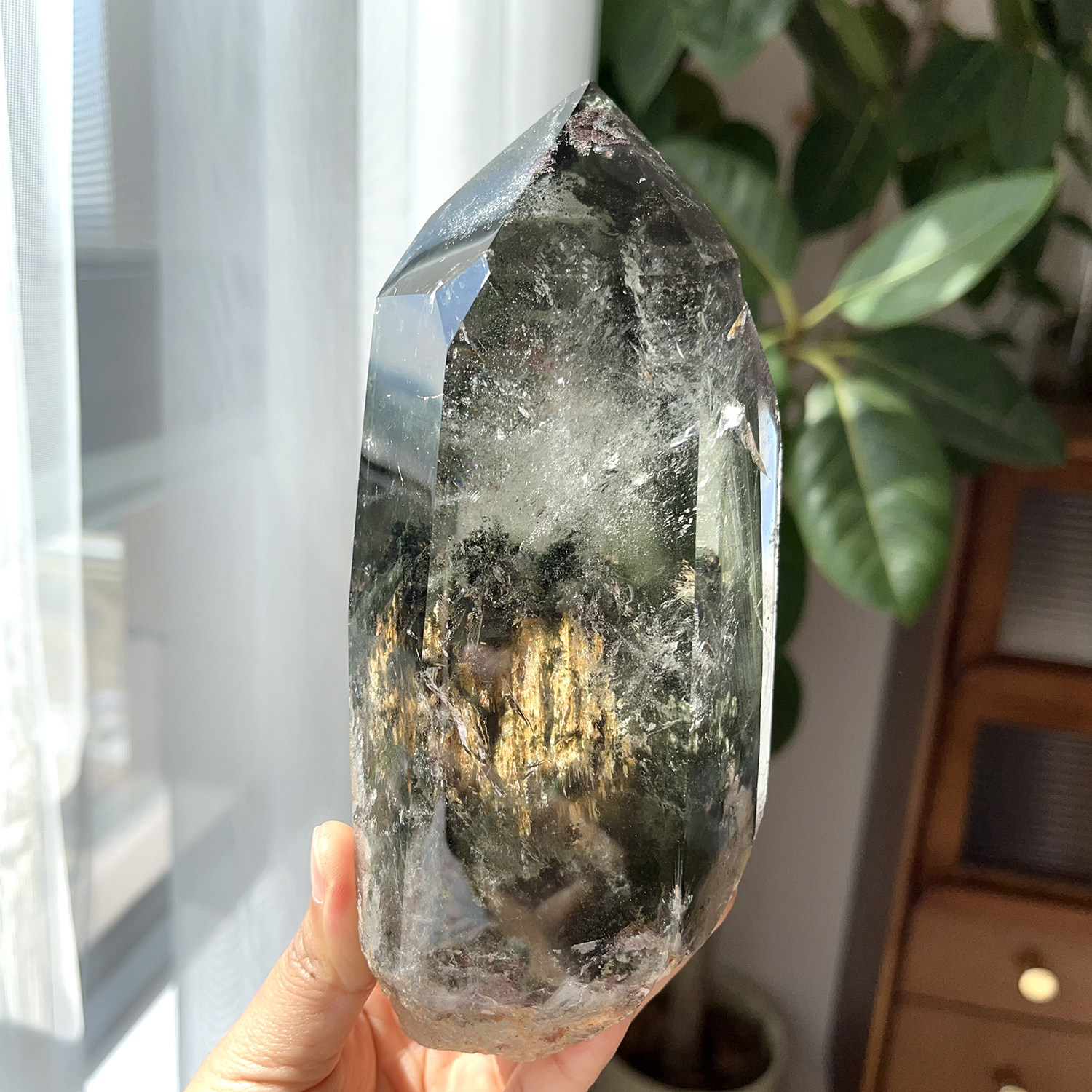 天然巴西绿幽灵柱摆件