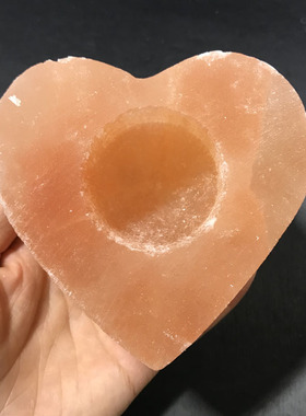 天然透石膏烛台橙色透石膏爱心摆件石膏烛台装饰水晶矿石摆件