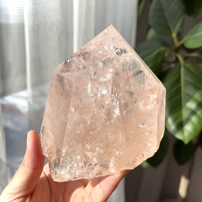 天然喜马粉阿赛柱子摆件