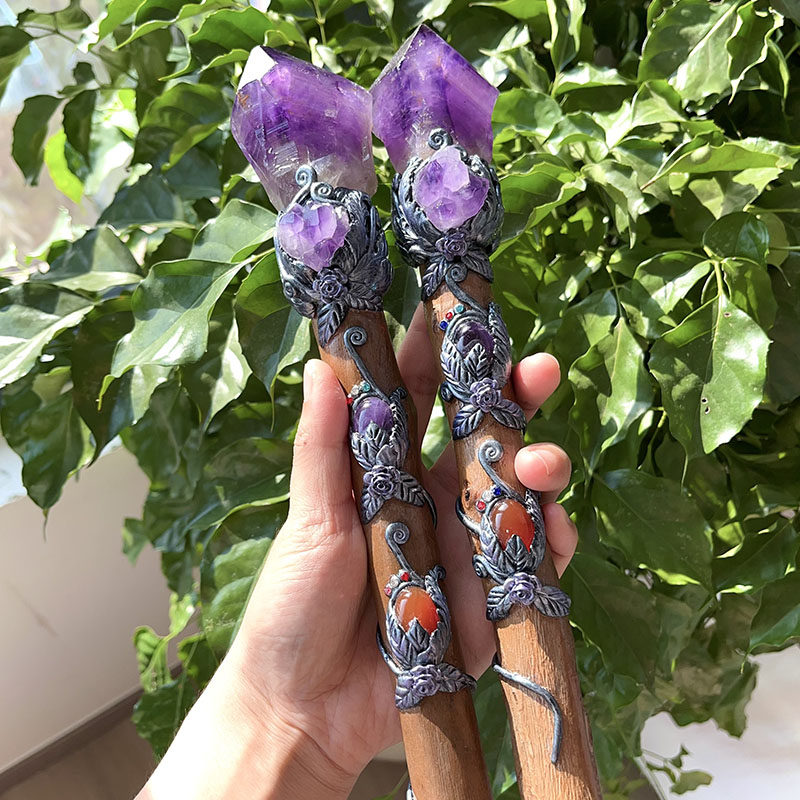天然水晶权杖紫晶原石原木权杖