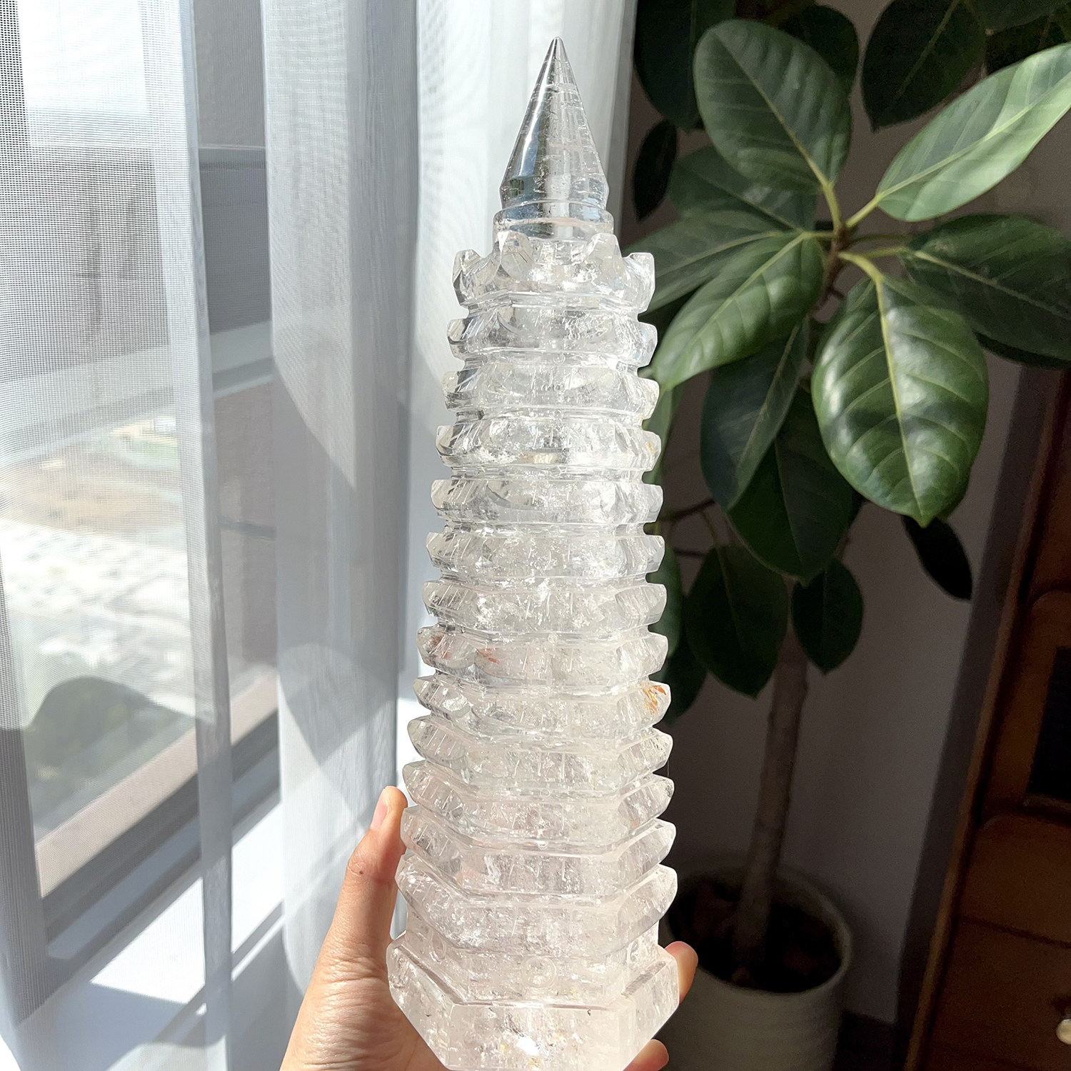 天然白水晶文昌塔大尺寸彩虹十三层塔书桌办公水晶摆件一物一图