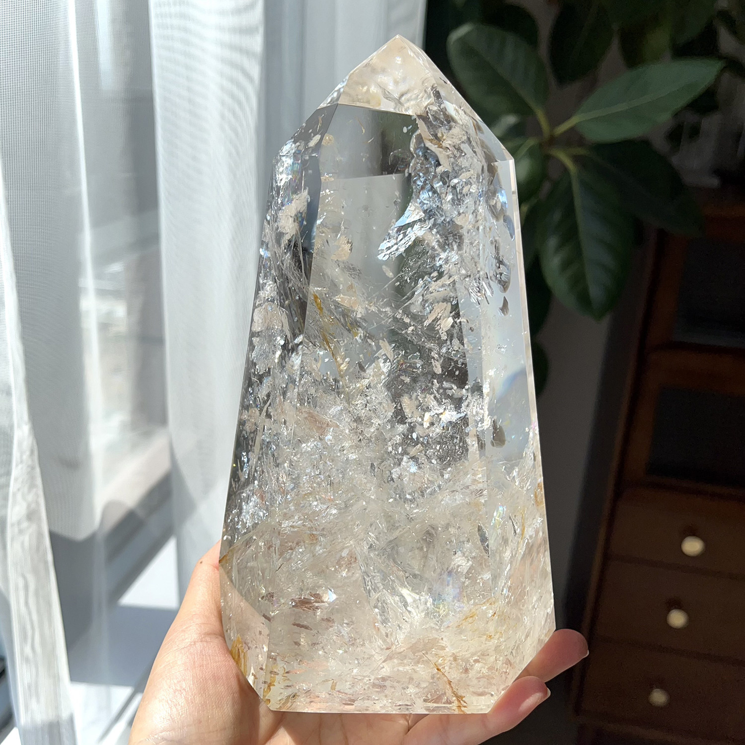 天然喜马白水晶阿赛柱子