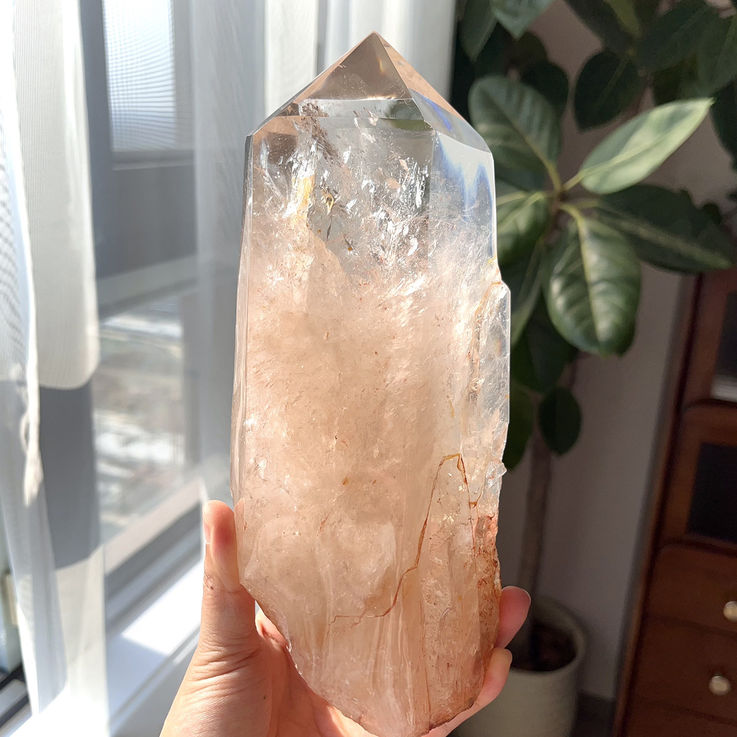 天然喜马粉阿赛柱摆件
