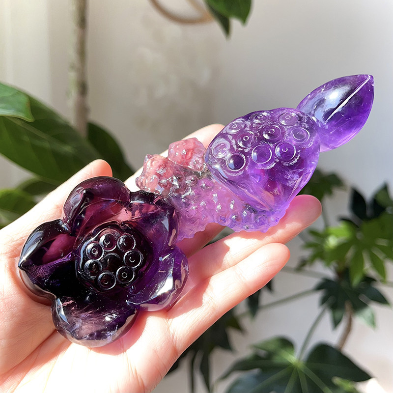天然精品紫晶莲花摆件