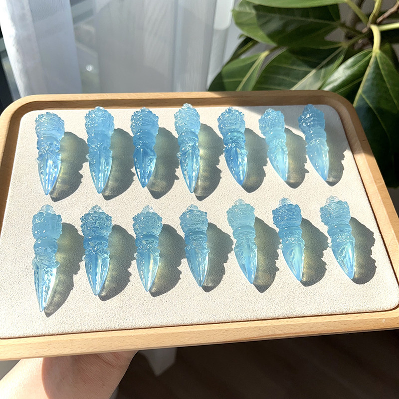 天然海蓝宝普巴金刚橛吊坠海蓝宝原石雕刻藏传法器金刚降魔杵摆件