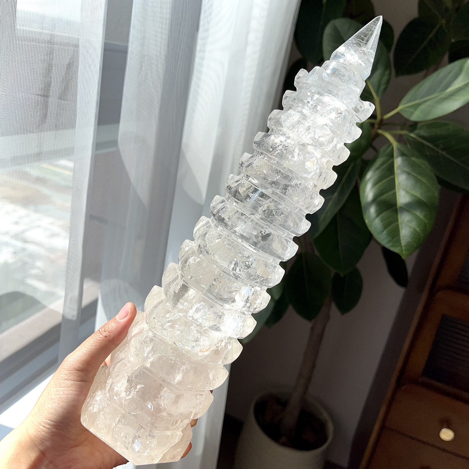 天然白水晶文昌塔大尺寸彩虹十三层塔书桌办公水晶摆件一物一图