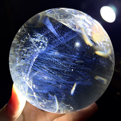 天然白水晶蓝针球摆件