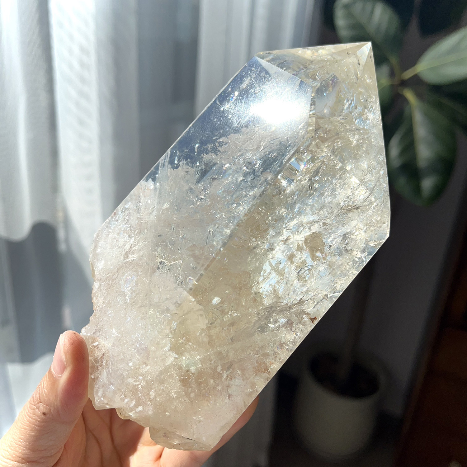 天然福利喜马白水晶阿赛柱子
