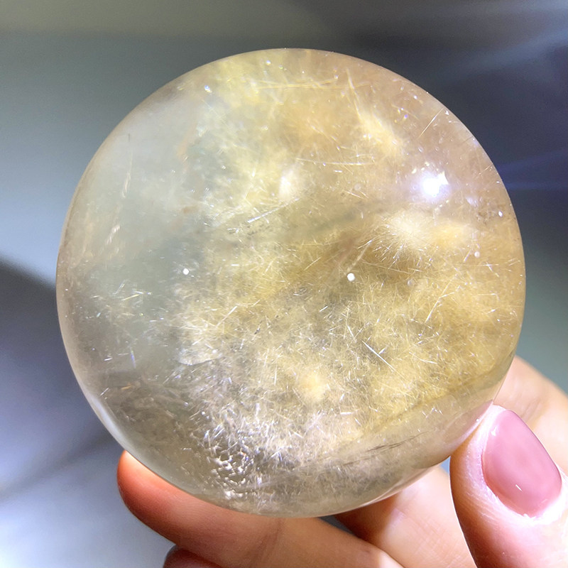 天然巴西红兔毛球水晶球