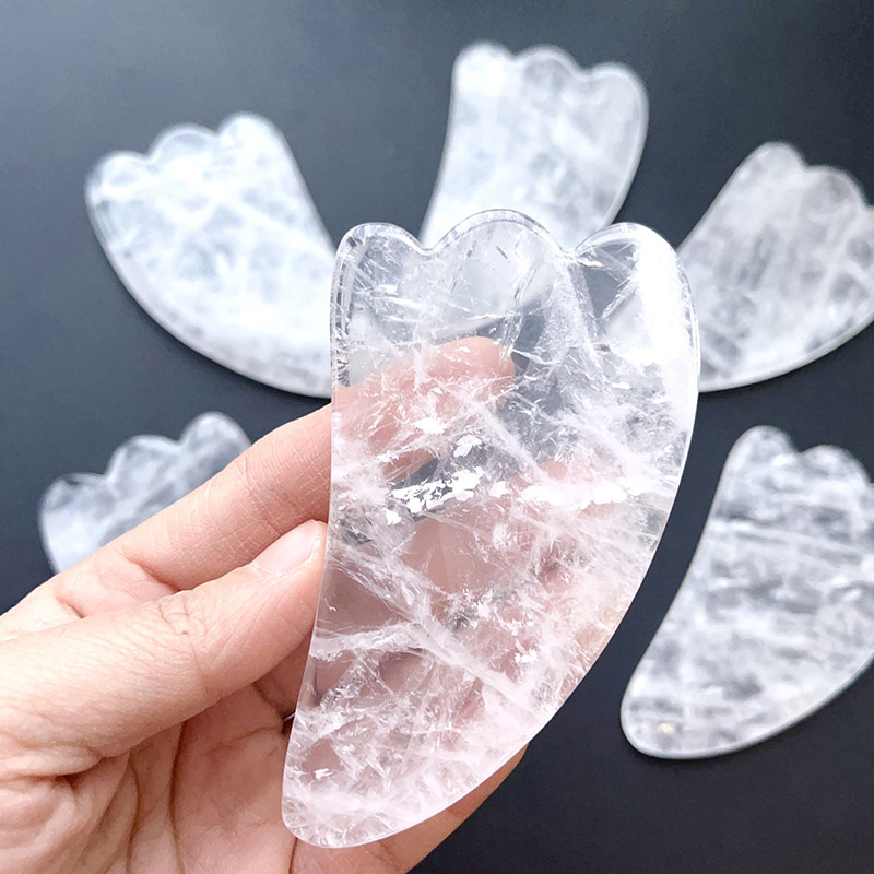 天然白水晶刮痧板面部美容水晶原石打磨按摩拔筋棒脸部刮脸板饰品