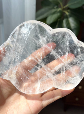 天然白水晶消磁盘子摆件
